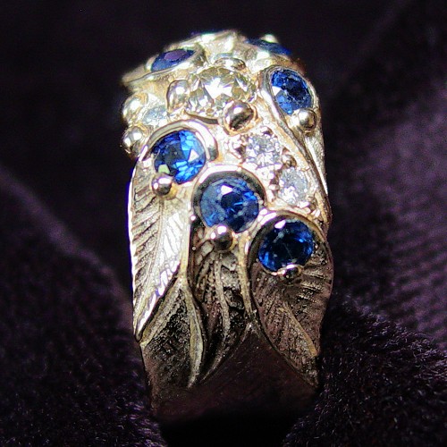Sapphire Diamond Leaf Ring